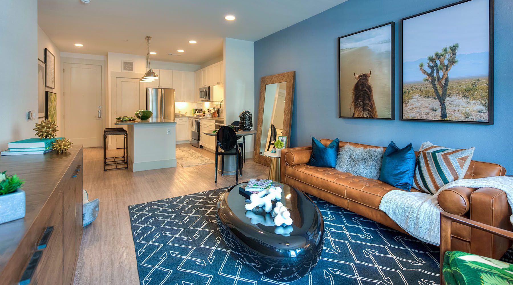a living room with a couch and a coffee table